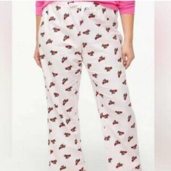 J Crew Factory Flannel Sleepwear Pants Red Car Christmas Tree Pink Size M - Picture 1 of 9